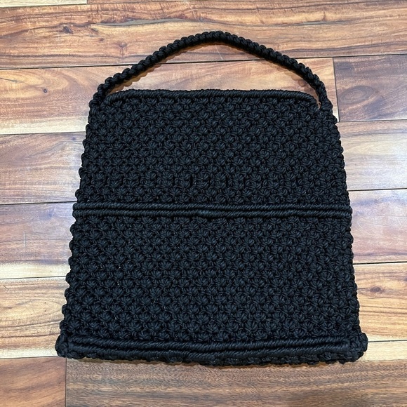 Vintage Macrame Shoulder Bag Black Boho Western Beach Casual - Picture 5 of 8